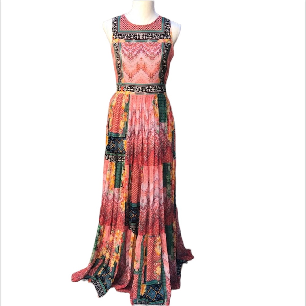 Anthropologie Bhanuni By Jyoti Maxi Dress Dreamy Pink & Green NWT Women’s Size 4 - Picture 3 of 15
